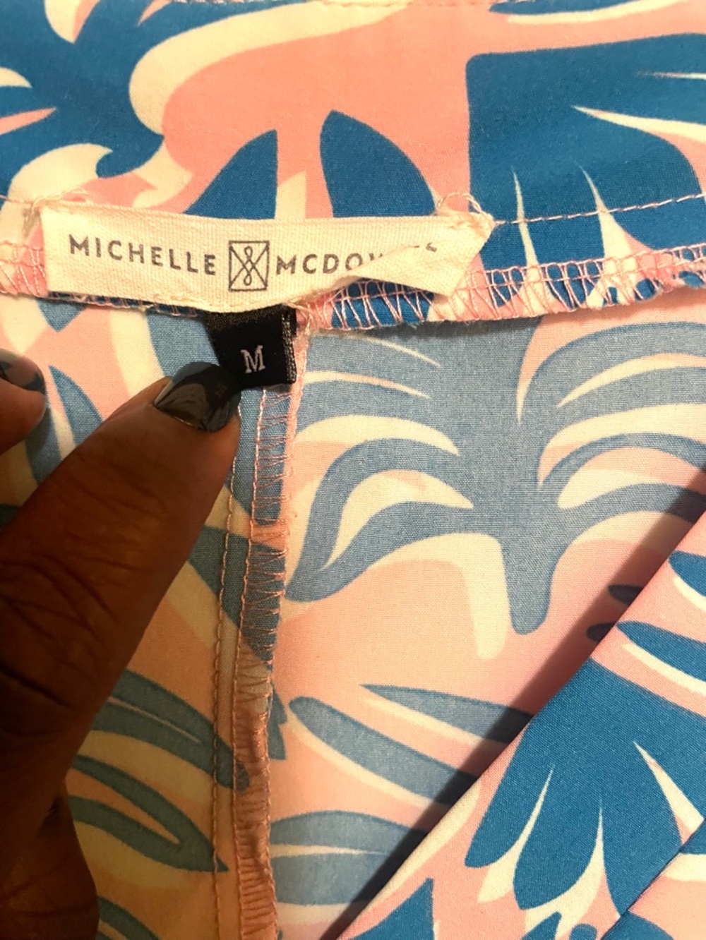 Michelle McDowell Tropical Midi Dress Size M Pink Blue Resort Chic Pocket Slits - Picture 8 of 11